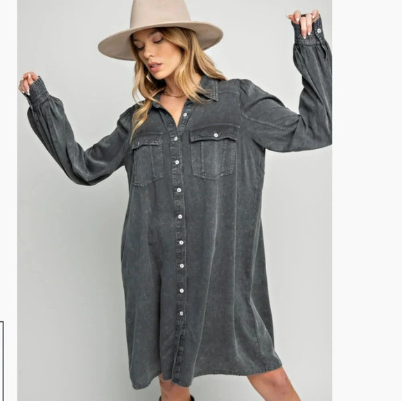 New! Easel Button Down Long Sleeve  Shirt Dress M - Picture 6 of 6